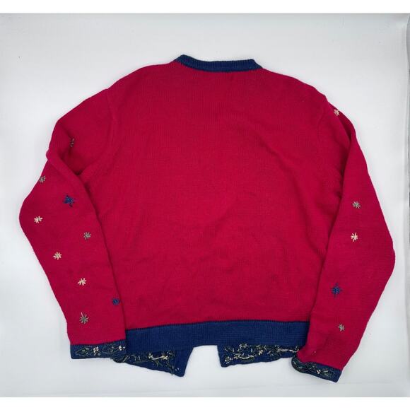 Christmas Vintage Womens Chunky Seasons Greetings Cardigan Knitted Large - Picture 4 of 4